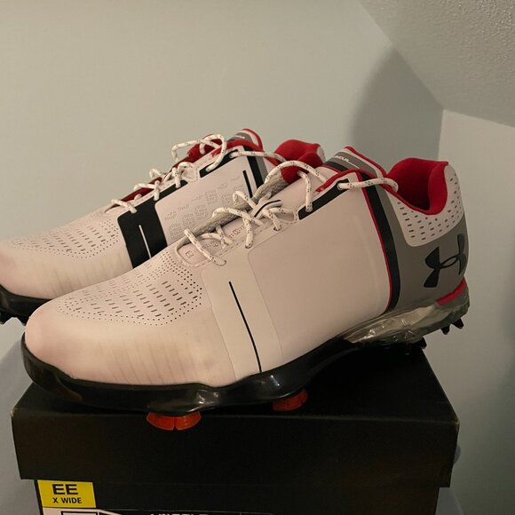 Under Armour Spieth One Golf Shoe White/Black/Red (Extra Wide) Mens 8EE - Picture 1 of 10